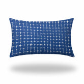 16" X 26" Blue And White Zippered Abstract Lumbar Indoor Outdoor Pillow